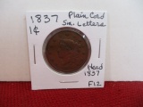 1837 Plain Cord and Small Letters Classic Head Large One Cent Coin