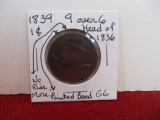 *1839 Head of 1836 9 over 6 Classic Head Large One Cent Coin