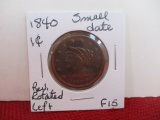 1840 Small Date Classic Head Large One Cent Coin