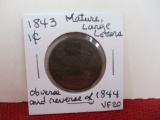 1843 Mature Large Letters Classic Head Large One Cent Coin