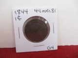 1844 44 over 81 Classic Head Large One Cent Coin
