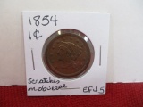 1854  Classic Head Large One Cent Coin