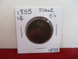 1855  Slant 5's Classic Head Large One Cent Coin