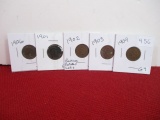 1900's Indianhead Pennies-Lot of 5