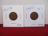 1911-D Wheat Penny Pair