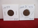 1918-D and 1922-D Wheat Penny Pair