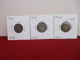 Early 1900's Barber Silver Dimes-Lot of 3