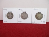 1800's-1900's Barber Silver Quarter Dollars-Lot of 3