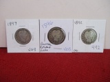 1890's Barber Silver Quarter Dollars-Lot of 3