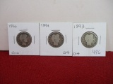 1890's Barber Silver Quarter Dollars-Lot of 3