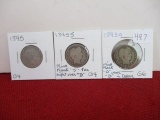 1890's Barber Silver Quarter Dollars-Lot of 3