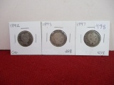 1890's Barber Silver Quarter Dollars-Lot of 3