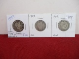 1800's-1900's Barber Silver Quarter Dollars-Lot of 3