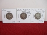 1900's Barber Silver Quarter Dollars-Lot of 3