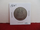 1861 Seated Silver Half Dollar Coin