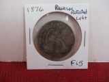 1876 Reverse Rotated Left Seated Silver Half Dollar Coin