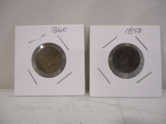 *1858 US Flying Eagle Penny and 1860 Indianhead Penny