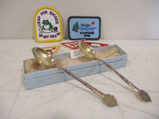 Pair of Monogrammed Spoons and Girl Scout Patches