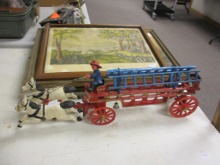 Cast Iron Horse Drawn Ladder Truck Toy