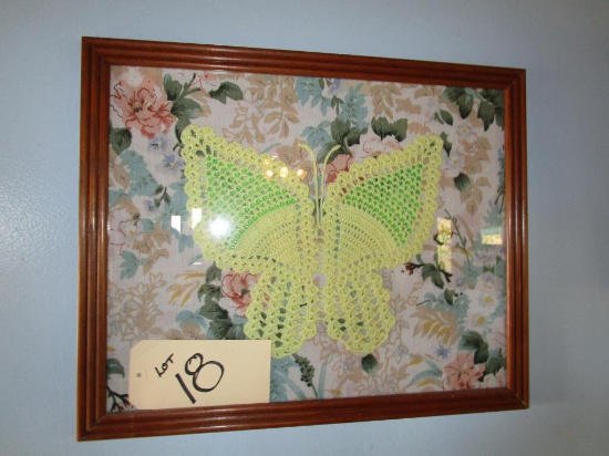 Framed butterfly crochet work - floral background