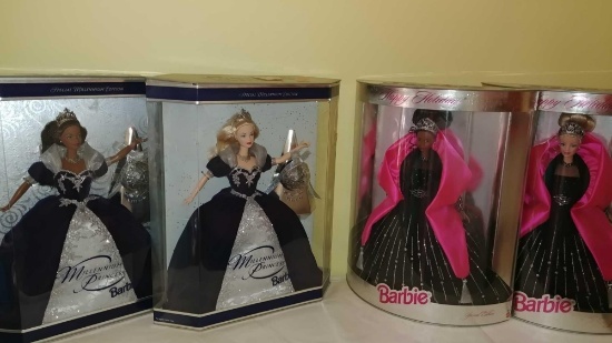 Two Millennium Princess Barbies and two Happy Holiday Barbies 1998