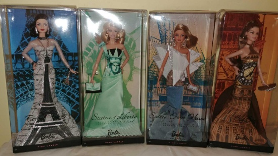 Lot of Four Dolls of the World Barbies. Eiffel Tower, Statue of Liberty, Big Ben, Sydney Opera House