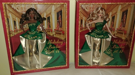 Two 2011 Holiday Barbies and Two 2001 Holiday Celebration Barbies