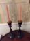 Pair of hurricane style candlesticks. Wooden base