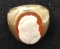 14K YG Size 8 Brownstone ring with white male bust - 17.5 grams