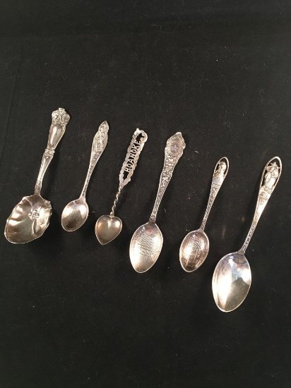 Assorted Sterling Silver Spoons 6 -Plymouth MA; Nashville TN; Texas; Roanoke VA; San Francisco;