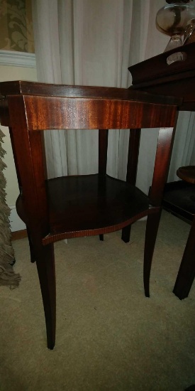 Set of two leather top end tables