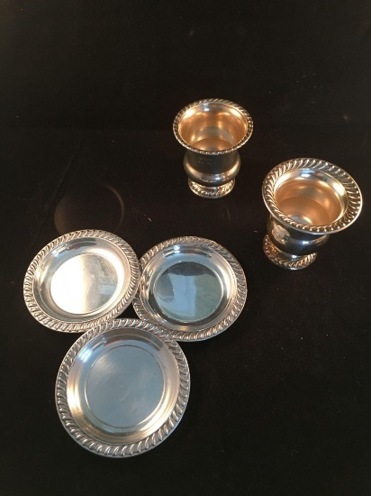 Silver on Copper 5 Piece - 3 Coasters; 2 Condiment Pieces One Monogramed MCQ