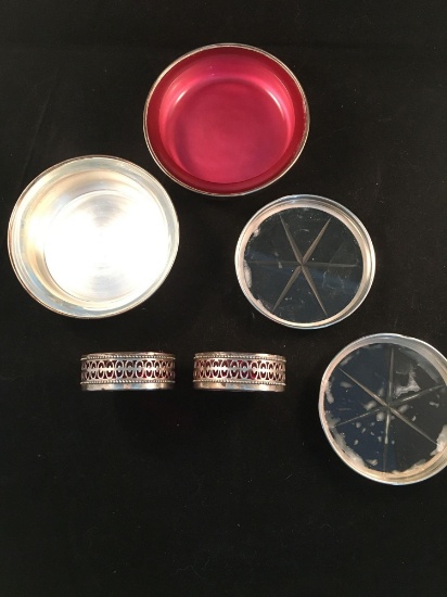 Sterling 4 Piece Coaster & 2 Salt Dishes