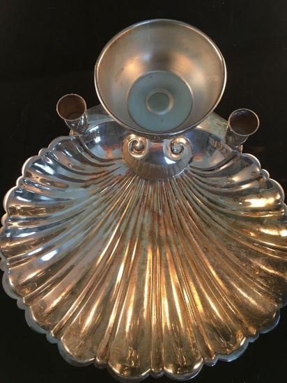 Silver Plated Shell Appetizer Plate with Dipper and 2 Candlesticks