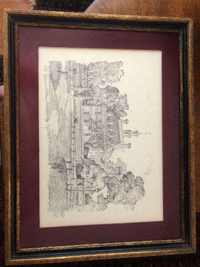Four framed Williamsburg prints-Capitol, Wren Bldg., parish Church, Governors Palace