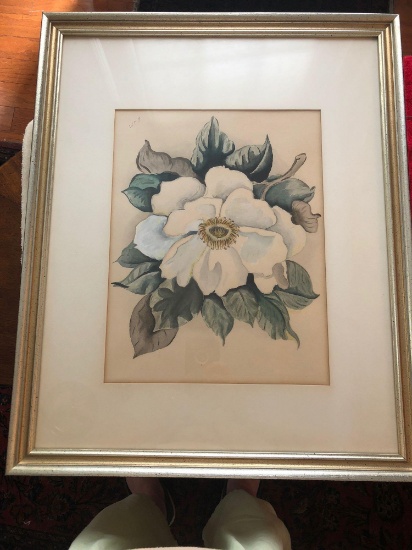 Framed and matted magnolia Original watercolor by Edward J McQuail 18 x 22