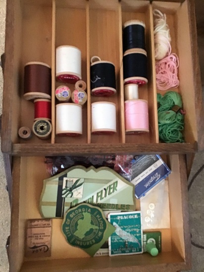 Vintage wooden foldout sewing cabinet