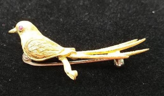 14 kt, y/g Bird on a limb pin