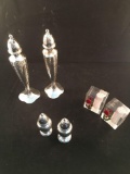 3 Sets of Salt & Pepper Shakers - 2 Plated Silver; 1 Arcrylic Rose