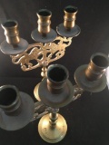 Two Unmarked Brass Candelabras 6 Candles