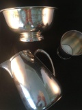 3 Piece Plated Silver - Pitcher; Revere Bowl Engraved; Mint Julep Cup/Vase