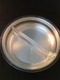 3 Silver Plated and Glass Serving Pieces - 10 Inch Round Divided; 2 - 51/2 x 11 Inch Glass Pieces in