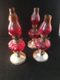 Set Of 4 Oil Lamps and Set of Doll Furniture