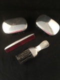 4 Piece Gorham Sterling Silver Mens Grooming Set Monogrammed EJM - 2 Clothes Brushes; 1 Comb; 1