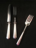 Sterling Silver Meat Carving Set Knife and Fork Monogrammed CBR & Large Sterling Fork - 3 Pieces