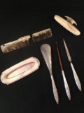 Sterling Silver Vintage Grooming Set 6 Pieces - Comb Broken; Buffer; Nail File; Button Hook; Shoe