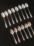 Sterling Silver - 8 Teaspoons Monogrammed MW; 6 Dessert Spoons Monogrammed R