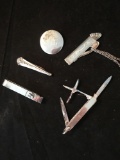 Sterling Silver Pocket Knife Monogrammed EJM; 2 Money Clips; Golfbag Tag Engraved E J McQuail Jr;