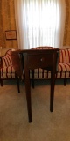 Mahogany drop leaf table with one drawer. Veneer damage on underside of one leaf