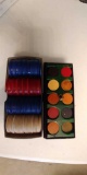 Two boxes poker chips - one bakelite set